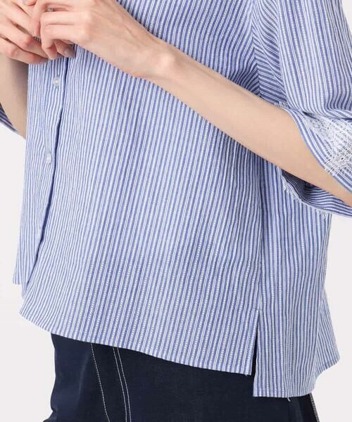 Maison de CINQ / メゾン ドゥ サンク シャツ・ブラウス | 【小さいサイズ】[洗える]ストライプレース五分袖シャツブラウス | 詳細13