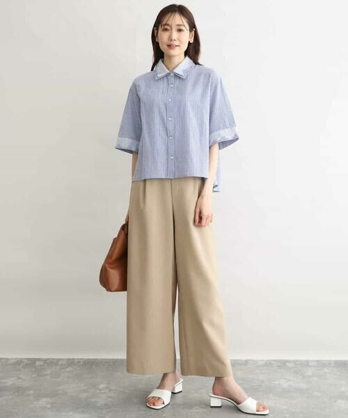 Maison de CINQ / メゾン ドゥ サンク シャツ・ブラウス | 【小さいサイズ】[洗える]ストライプレース五分袖シャツブラウス | 詳細4