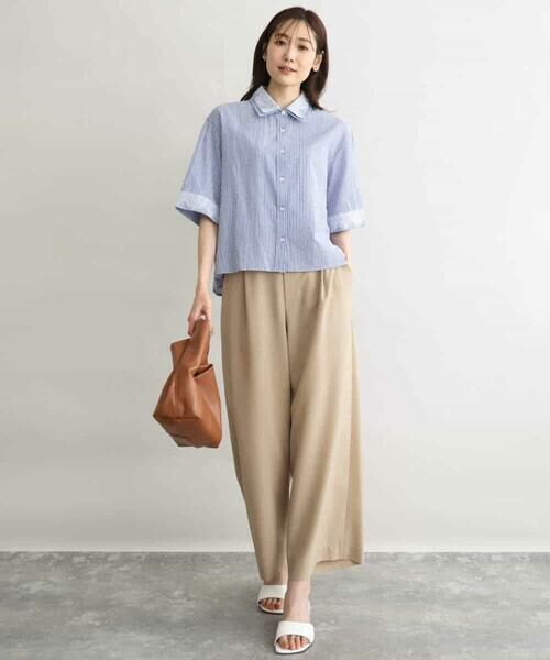 Maison de CINQ / メゾン ドゥ サンク シャツ・ブラウス | 【小さいサイズ】[洗える]ストライプレース五分袖シャツブラウス | 詳細6