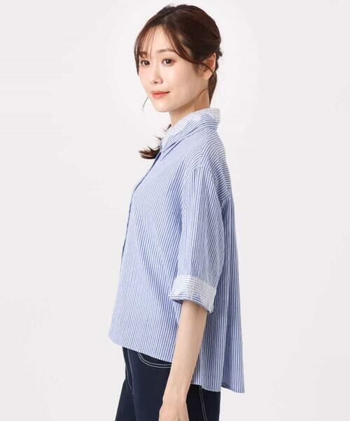 Maison de CINQ / メゾン ドゥ サンク シャツ・ブラウス | 【小さいサイズ】[洗える]ストライプレース五分袖シャツブラウス | 詳細8