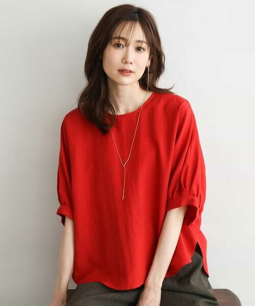 Maison de CINQ / メゾン ドゥ サンク シャツ・ブラウス | 【小さいサイズ】[UVカット/接触冷感/洗える]ボリュームスリーブブラウス（レッド）