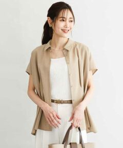 Maison de CINQ / メゾン ドゥ サンク シャツ・ブラウス | 【小さいサイズ】[洗える]リネンライクストレッチ ウエストタックデザイン襟付きブラウス