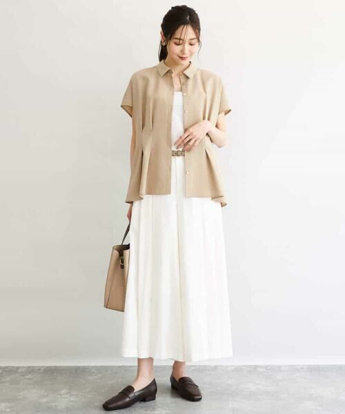 Maison de CINQ / メゾン ドゥ サンク シャツ・ブラウス | 【小さいサイズ】[洗える]リネンライクストレッチ ウエストタックデザイン襟付きブラウス | 詳細1