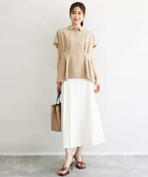 Maison de CINQ / メゾン ドゥ サンク シャツ・ブラウス | 【小さいサイズ】[洗える]リネンライクストレッチ ウエストタックデザイン襟付きブラウス | 詳細4