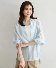 Maison de CINQ / メゾン ドゥ サンク シャツ・ブラウス | 【小さいサイズ】[接触冷感/洗える]ドビーストライプ柄シアーシャツブラウス