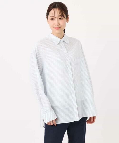 Maison de CINQ / メゾン ドゥ サンク シャツ・ブラウス | 【小さいサイズ】リネン混ストライプシャツブラウス/接触冷感/洗える | 詳細7