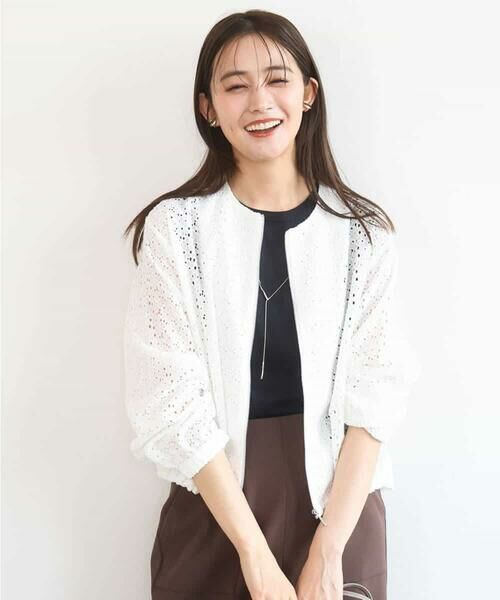 Maison de CINQ / メゾン ドゥ サンク その他アウター | 【小さいサイズ】花柄ラッセルレースジップアップブルゾン/洗える（ホワイト）