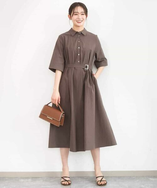 Maison de CINQ / メゾン ドゥ サンク ロング・マキシ丈ワンピース | 【小さいサイズ】ハーフスリーブ シャツワンピース/UVカット/洗える | 詳細1