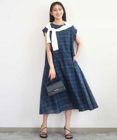 Maison de CINQ / メゾン ドゥ サンク ロング・マキシ丈ワンピース | 【小さいサイズ】オーガンジーチェック柄フレアシルエットワンピース/洗える