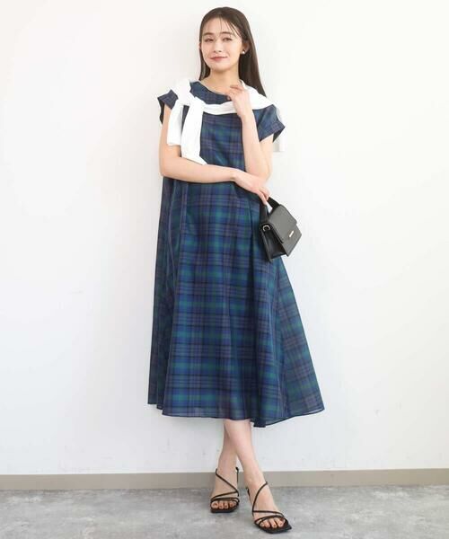 Maison de CINQ / メゾン ドゥ サンク ロング・マキシ丈ワンピース | 【小さいサイズ】オーガンジーチェック柄フレアシルエットワンピース/洗える | 詳細1