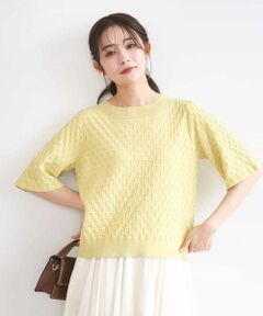 Maison de CINQ / メゾン ドゥ サンク ニット・セーター | 【小さいサイズ】ブロック調クロップド丈ニット/UVカット/洗える