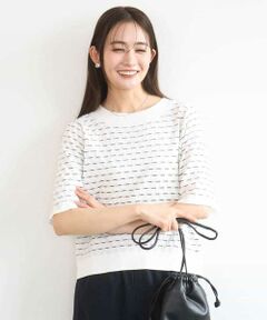 Maison de CINQ / メゾン ドゥ サンク ニット・セーター | 【小さいサイズ】ブロック調クロップド丈ニット/UVカット/洗える