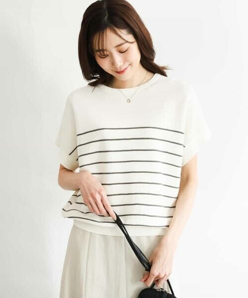 Maison de CINQ / メゾン ドゥ サンク ニット・セーター | 【小さいサイズ】[UVカット/洗える]マリンボーダーニット（ホワイト）