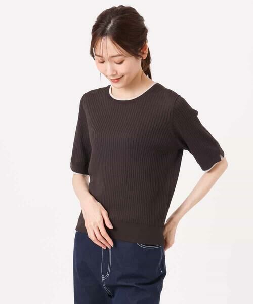 Maison de CINQ / メゾン ドゥ サンク ニット・セーター | 【小さいサイズ】[UVカット/洗える]ワイドリブ配色デザインニット | 詳細18