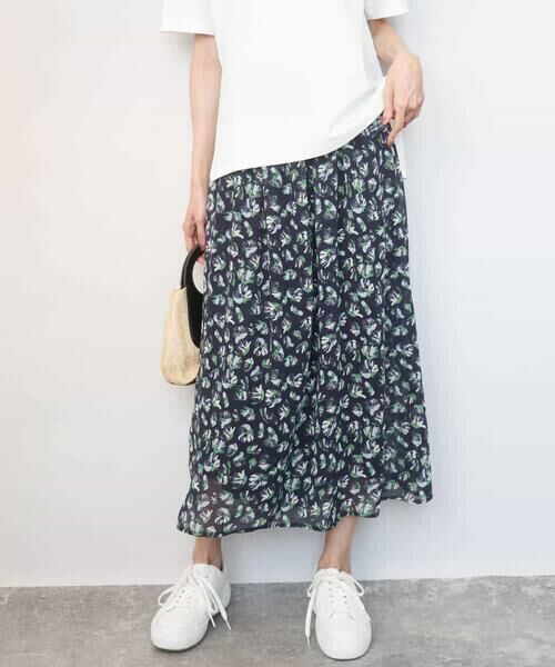 Maison de CINQ / メゾン ドゥ サンク ロング・マキシ丈スカート | 【小さいサイズ】花柄シフォンスカート/洗える/丈の長さが選べる/洗濯機で洗える/セットアップ対応（ネイビー）