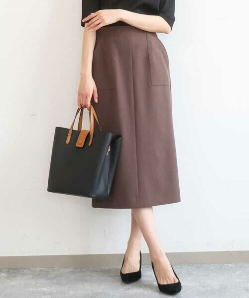 Maison de CINQ / メゾン ドゥ サンク ロング・マキシ丈スカート | 【小さいサイズ】ポケットデザインストレッチタイトスカート/洗濯機で洗える（ブラウン）