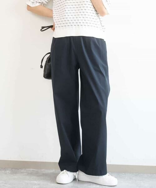 Maison de CINQ / メゾン ドゥ サンク チノ・ワークパンツ | 【小さいサイズ】コットンライクストレッチワイドパンツ/抗ピリング/洗濯機で洗える（ネイビー）