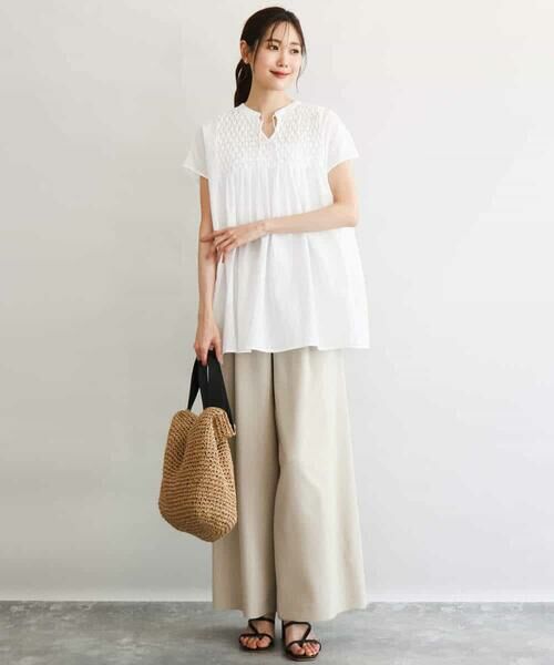 Maison de CINQ / メゾン ドゥ サンク チノ・ワークパンツ | 【小さいサイズ】[UVカット/防シワ/抗ピリング/洗濯機で洗える]ピンストライプ柄プルオンワイドパンツ | 詳細14