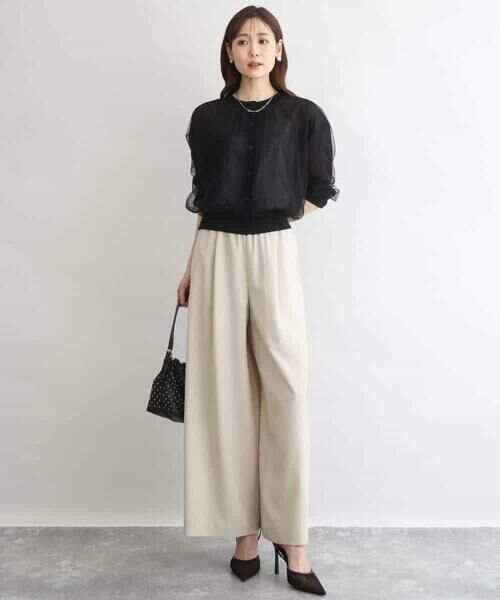 Maison de CINQ / メゾン ドゥ サンク チノ・ワークパンツ | 【小さいサイズ】[UVカット/防シワ/抗ピリング/洗濯機で洗える]ピンストライプ柄プルオンワイドパンツ | 詳細2