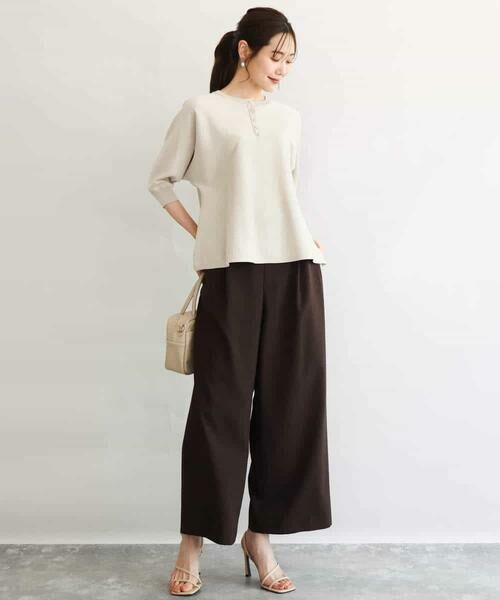 Maison de CINQ / メゾン ドゥ サンク チノ・ワークパンツ | 【小さいサイズ】[洗える]リネンライクストレッチ ストレートワイドパンツ | 詳細1