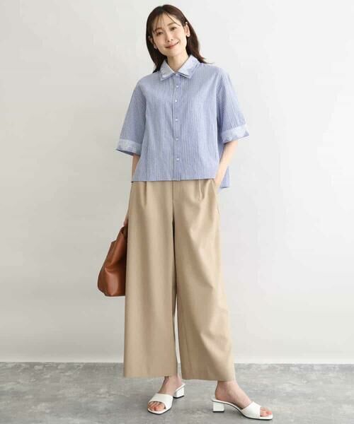 Maison de CINQ / メゾン ドゥ サンク チノ・ワークパンツ | 【小さいサイズ】[洗える]リネンライクストレッチ ストレートワイドパンツ | 詳細25