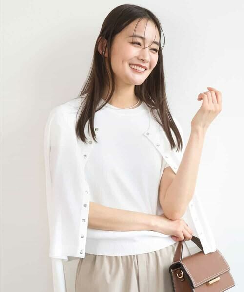 Maison de CINQ / メゾン ドゥ サンク カーディガン・ボレロ | 【小さいサイズ】ドット釦ニットカーディガン/接触冷感/UVカット/洗える（ホワイト）