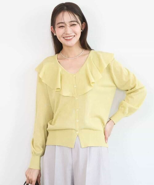 Maison de CINQ / メゾン ドゥ サンク カーディガン・ボレロ | 【小さいサイズ】ラッフルフリルデザインカーディガン/接触冷感/UVカット/洗える（イエロー）