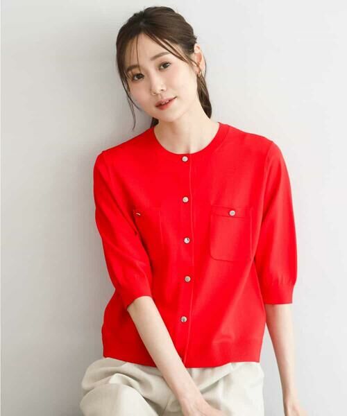 Maison de CINQ / メゾン ドゥ サンク カーディガン・ボレロ | 【小さいサイズ】[UVカット/接触冷感/洗える]コンパクトニットカーディガン（レッド）