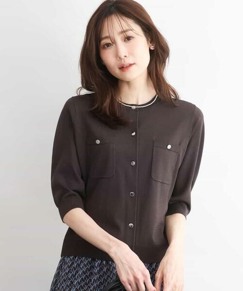 Maison de CINQ / メゾン ドゥ サンク カーディガン・ボレロ | 【小さいサイズ】[UVカット/接触冷感/洗える]コンパクトニットカーディガン（ブラウン）