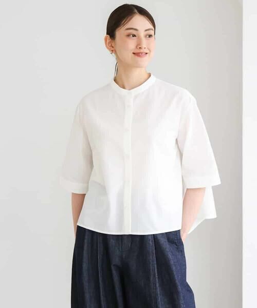 Maison de CINQ / メゾン ドゥ サンク シャツ・ブラウス | [小さいサイズ]バンドカラーテントラインシャツ（ホワイト）