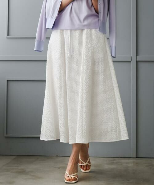 Maison de CINQ / メゾン ドゥ サンク ロング・マキシ丈スカート | [小さいサイズ][セットアップ対応/リラックスボトム]ワッフルギャザースカート（ホワイト）