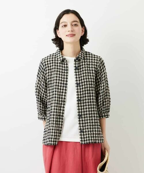 Maison de CINQ / メゾン ドゥ サンク シャツ・ブラウス | [セットアップ対応]リネンコットンギンガムチェックブラウス | 詳細1
