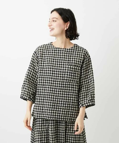 Maison de CINQ / メゾン ドゥ サンク シャツ・ブラウス | [セットアップ対応]リネンコットンギンガムチェックブラウス（ブラウン系）