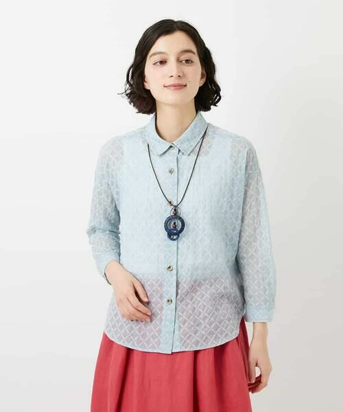 Maison de CINQ / メゾン ドゥ サンク シャツ・ブラウス | 塩縮ダイヤ柄ブラウス（ライトブルー）