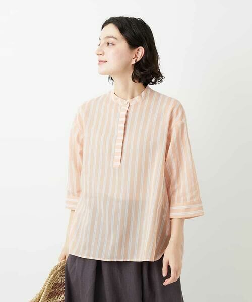 Maison de CINQ / メゾン ドゥ サンク シャツ・ブラウス | シアーストライププルオーバーブラウス（オレンジ）