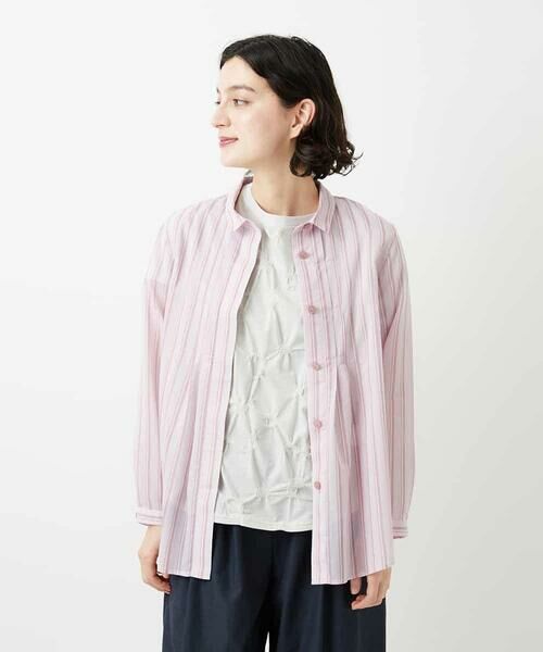 Maison de CINQ / メゾン ドゥ サンク シャツ・ブラウス | シアーストライプ前開きブラウス（ピンク）