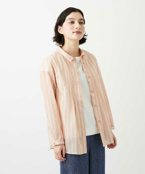 Maison de CINQ / メゾン ドゥ サンク シャツ・ブラウス | シアーストライプ前開きブラウス（オレンジ）