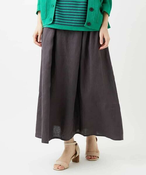 Maison de CINQ / メゾン ドゥ サンク ロング・マキシ丈スカート | カラーリネン製品洗いスカート（ダークグレー）