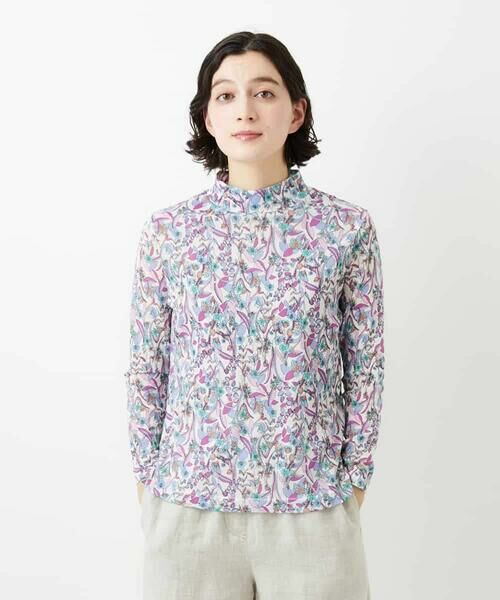 Maison de CINQ / メゾン ドゥ サンク カットソー | フラワーリーフプリントハイネックカットソー（パープル系）