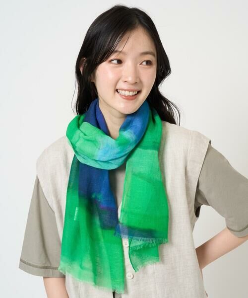 Maison de CINQ / メゾン ドゥ サンク マフラー・ショール・スヌード・ストール | ブルーリーボーダーストール（グリーン）
