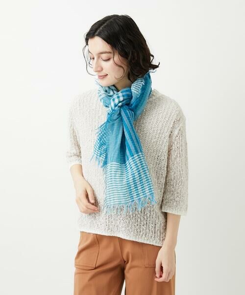 Maison de CINQ / メゾン ドゥ サンク マフラー・ショール・スヌード・ストール | コットンリネンチェックストール（ブルー）