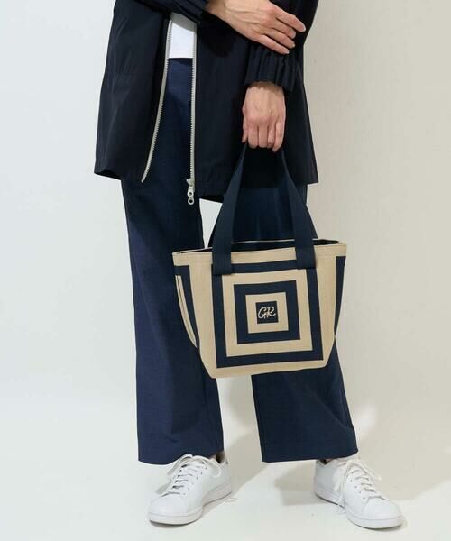 Maison de CINQ / メゾン ドゥ サンク トートバッグ | 幾何学柄ニットトートバッグ（ネイビー）