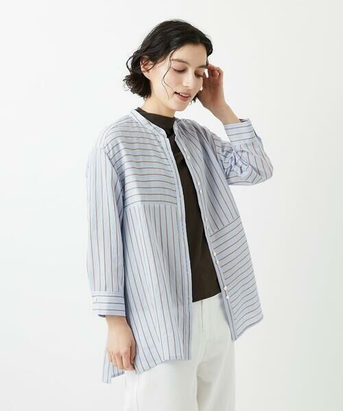 Maison de CINQ / メゾン ドゥ サンク シャツ・ブラウス | バンドカラードルマンスリーブロングブラウス（ライトブルー）