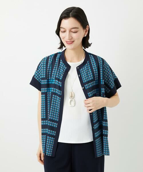 Maison de CINQ / メゾン ドゥ サンク シャツ・ブラウス | [日本製/セットアップ対応]ジオメトリックスカーフ柄ブラウス（ネイビー系）