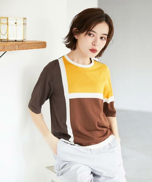 Maison de CINQ / メゾン ドゥ サンク ニット・セーター | カラーブロックインターシャニット（オレンジ）