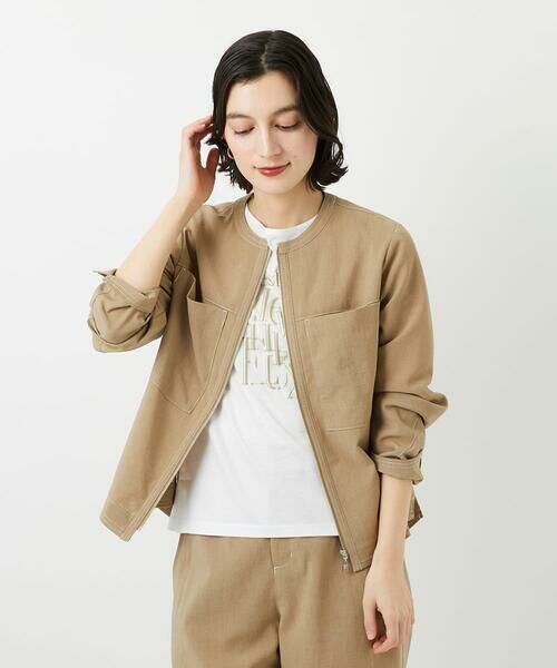 Maison de CINQ / メゾン ドゥ サンク ノーカラージャケット | [セットアップ対応]ノーカラージップジャケット（ベージュ）