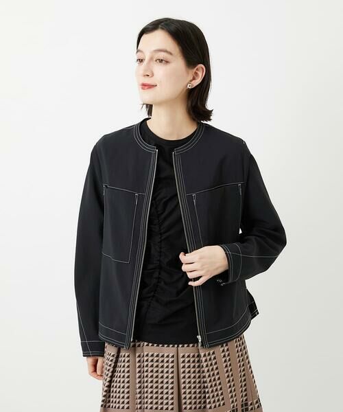 Maison de CINQ / メゾン ドゥ サンク ノーカラージャケット | [セットアップ対応]ノーカラージップジャケット（ブラック）