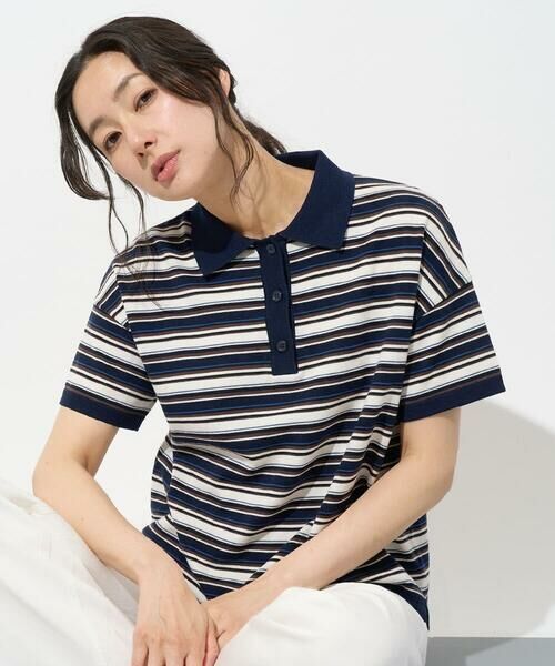 Maison de CINQ / メゾン ドゥ サンク カットソー | マルチボーダーポロシャツ（ネイビー）