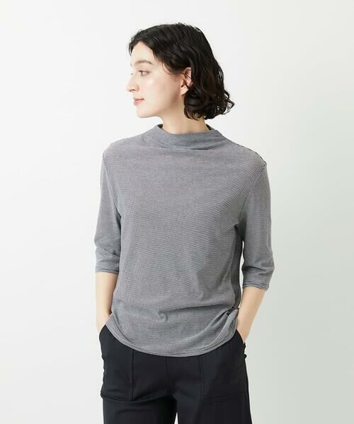 Maison de CINQ / メゾン ドゥ サンク カットソー | [日本製]ボトルネックセミシアーボーダーカットソー（ダークグレー）