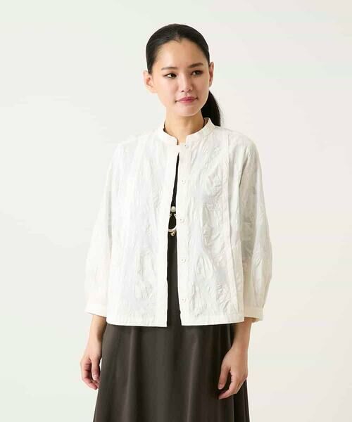 Maison de CINQ / メゾン ドゥ サンク シャツ・ブラウス | 【小さいサイズ】ボタニカルモチーフショートブラウス（ホワイト）